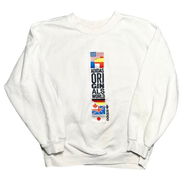 Adidas Originals Archive Flag White Crewneck Sweatshirt Size Medium 21x25 - Picture 1 of 6